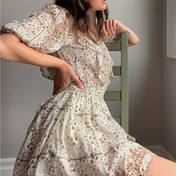 Sunday Best Floral Mini Dress - Cream and Brown - Picture 2 of 9